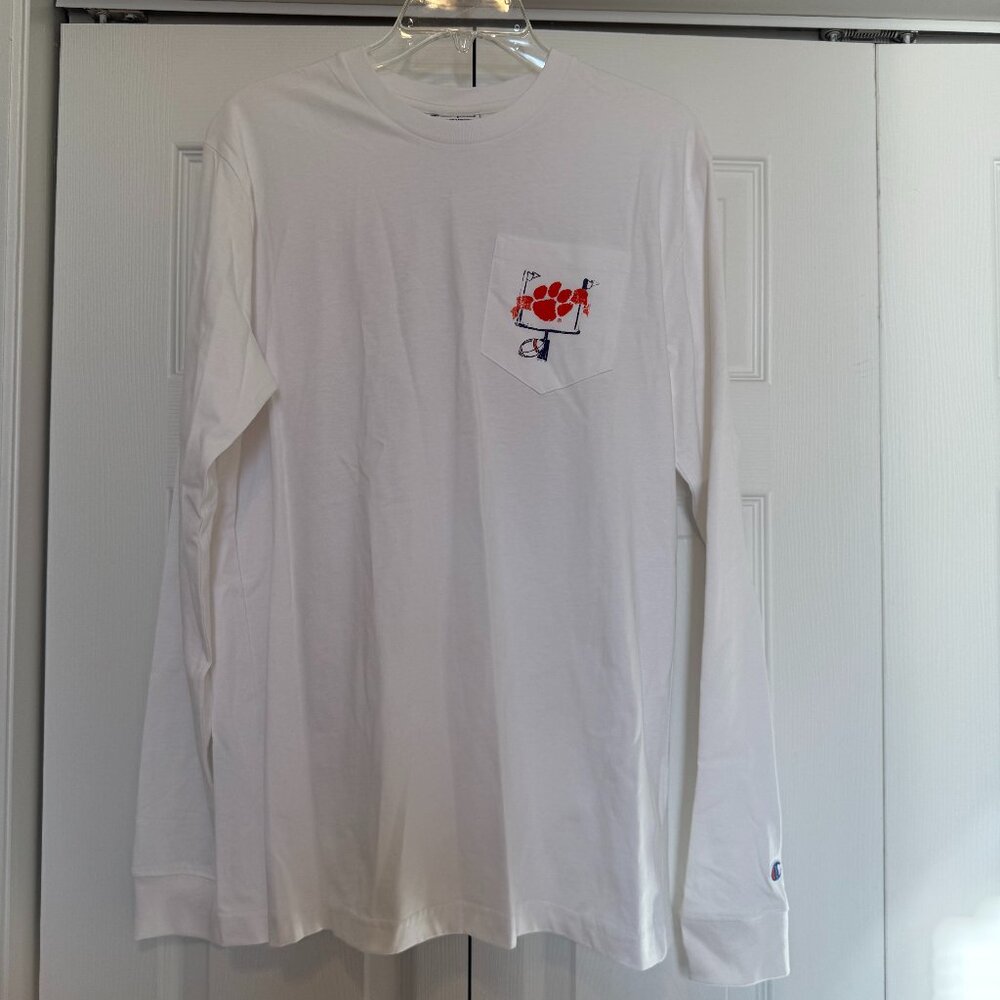 Champion White Long Sleeve Pocket T-Shirt Clemson Football Medium NWOT